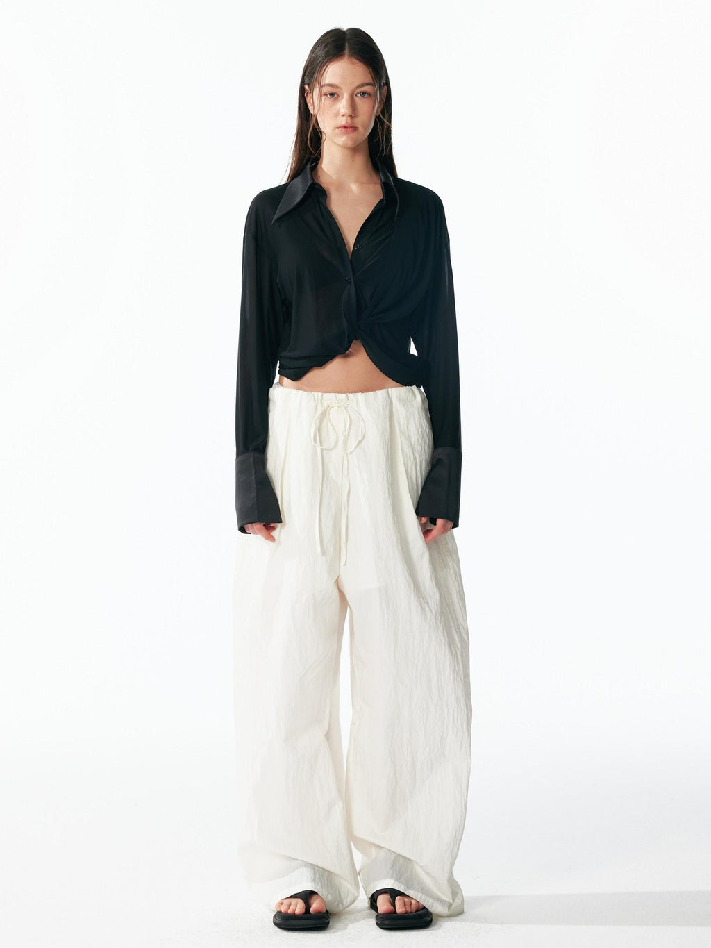 ALINNVSTUDIO Cooling Lightweight Breathable Asymmetric V-neck Slim Fit Open Front Women Blouses