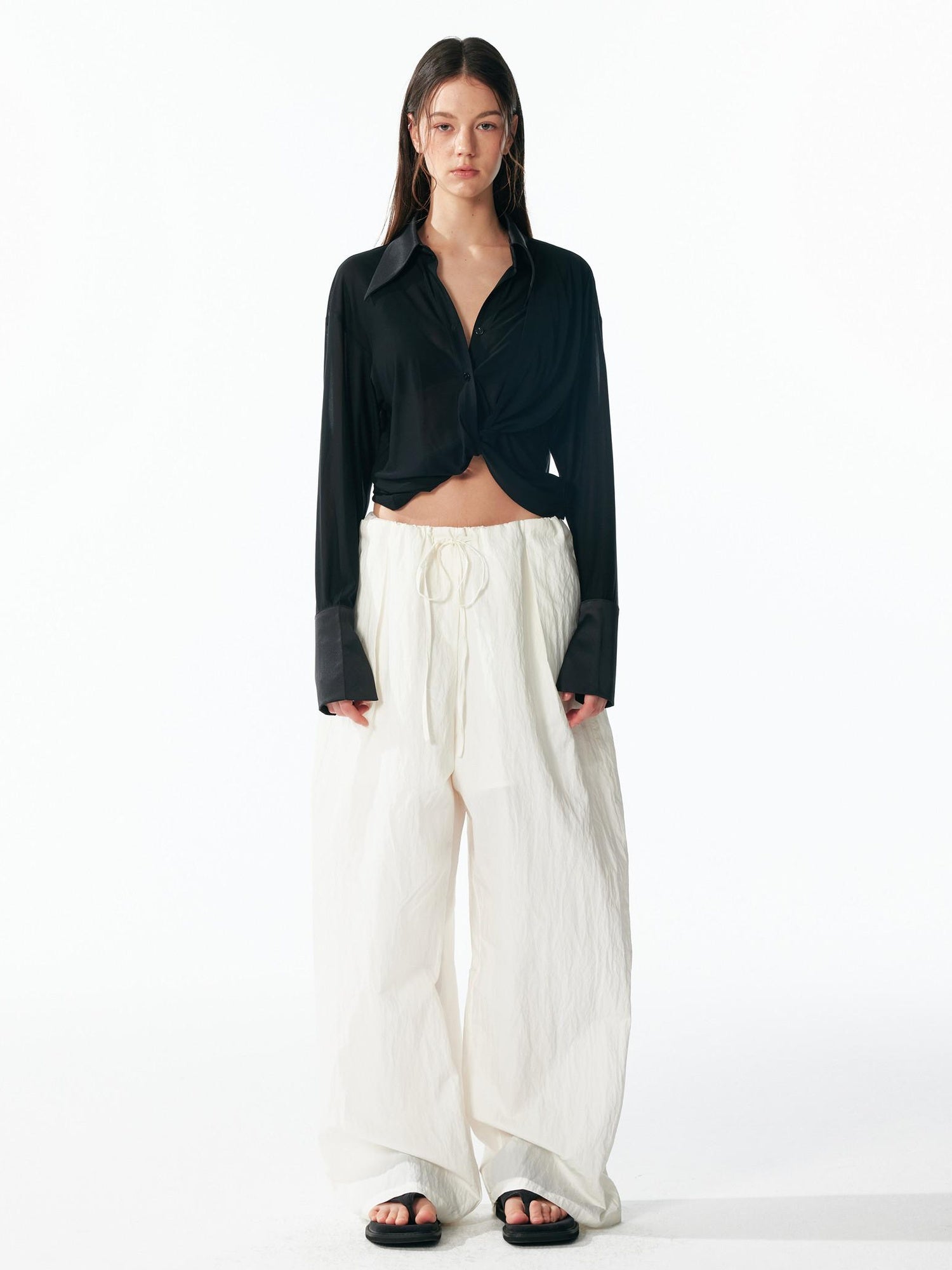 ALINNVSTUDIO Cooling Lightweight Breathable Asymmetric V-neck Slim Fit Open Front Women Blouses