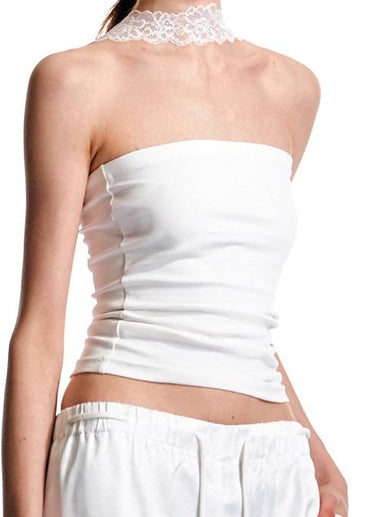 ALINNVSTUDIO Original Design Slim Fit Cotton Halter Short Solid Color Women Chic Tube Tops