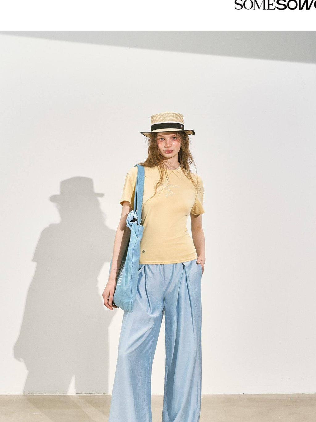 SOMESOWE Pleated Natural Waist Button Fly Women Regenerated Cellulose Straight Pants