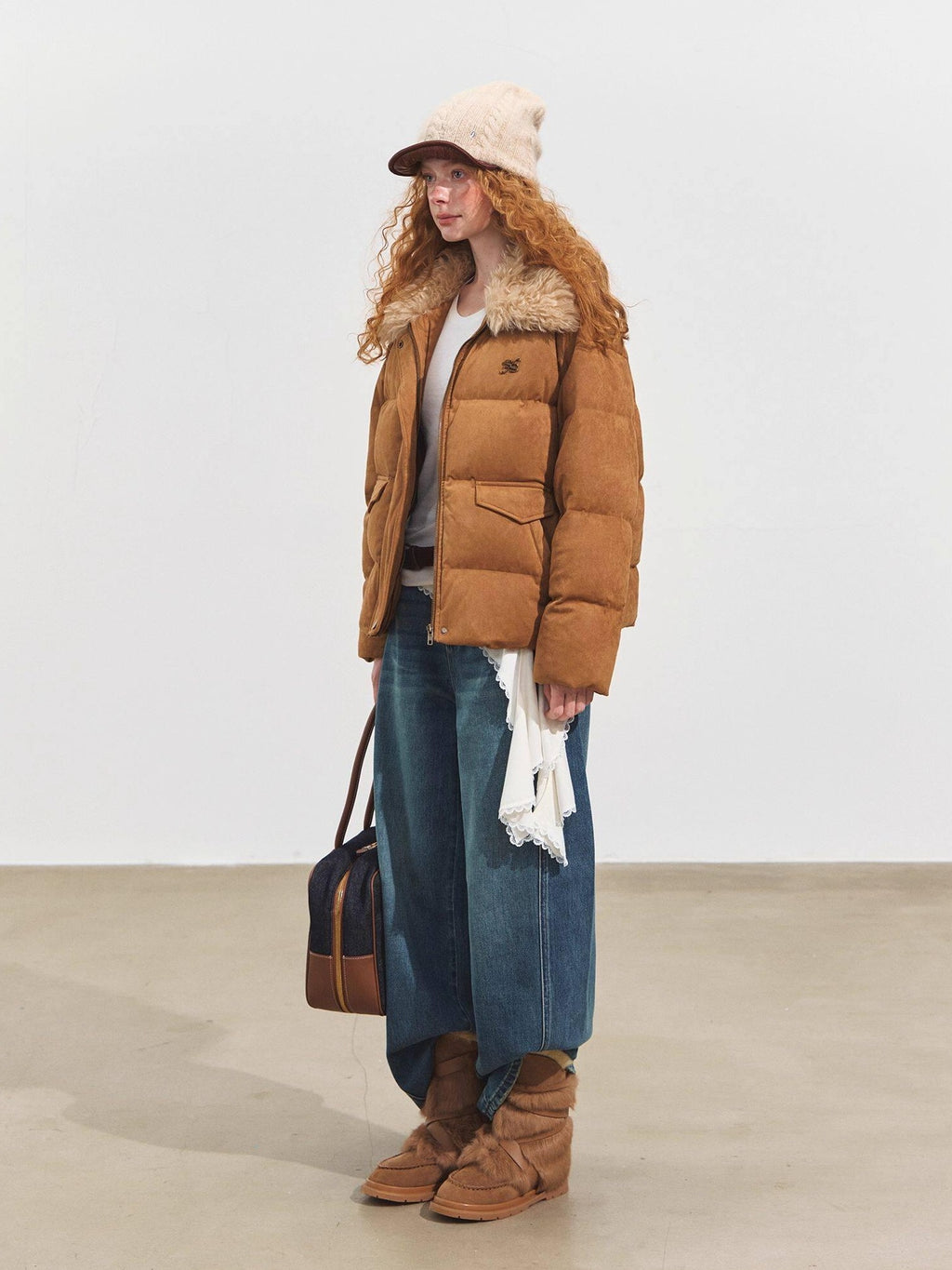 SOMESOWE 90 Percent White Duck Down Eco Minimal Commuter Relaxed Fit Camel Down Jackets