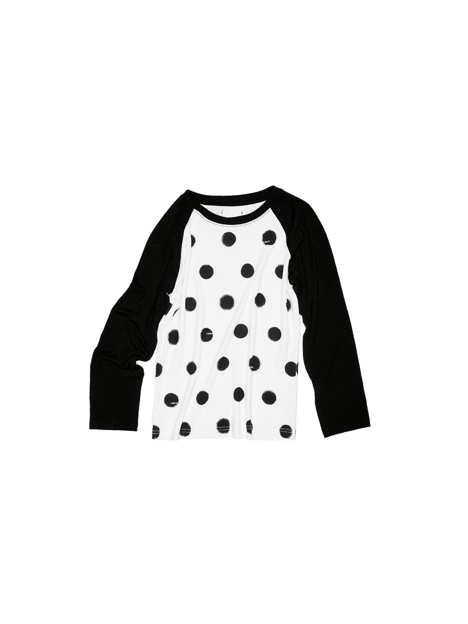 1JINN STUDIO Soft Stretch Viscose Slim Fit Cross Polka Patchwork Women Long Sleeve T-Shirts