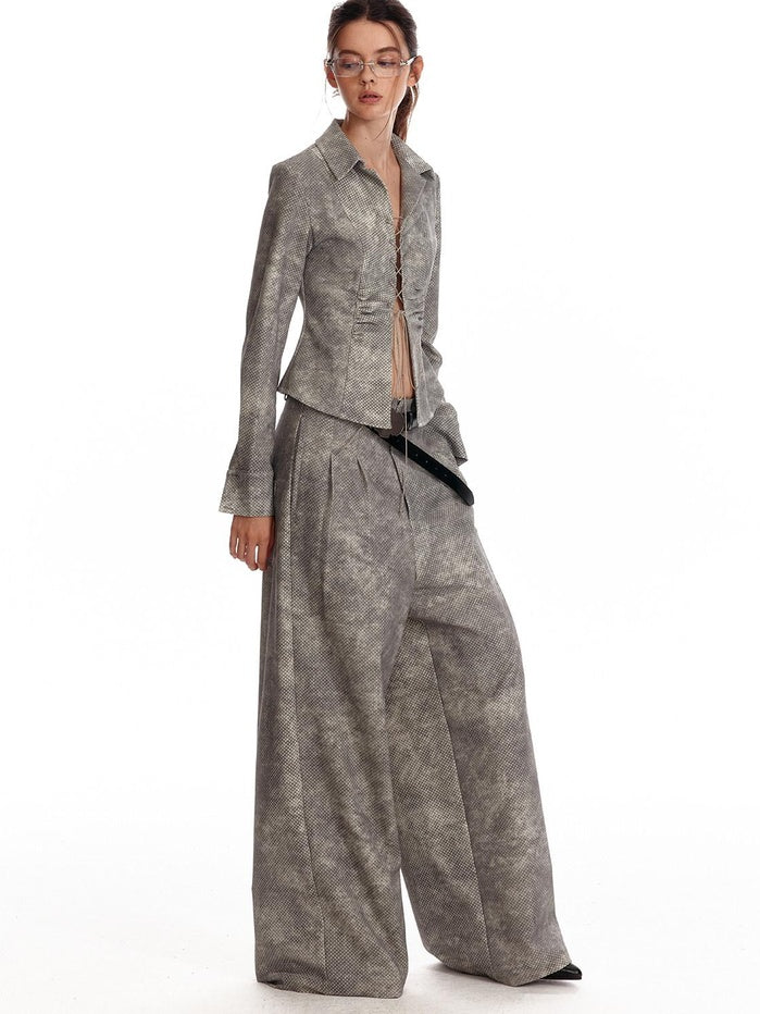 ALINNVSTUDIO Button Down Collar Long Sleeve Tailored Long Pants Youth Top & Pants Sets