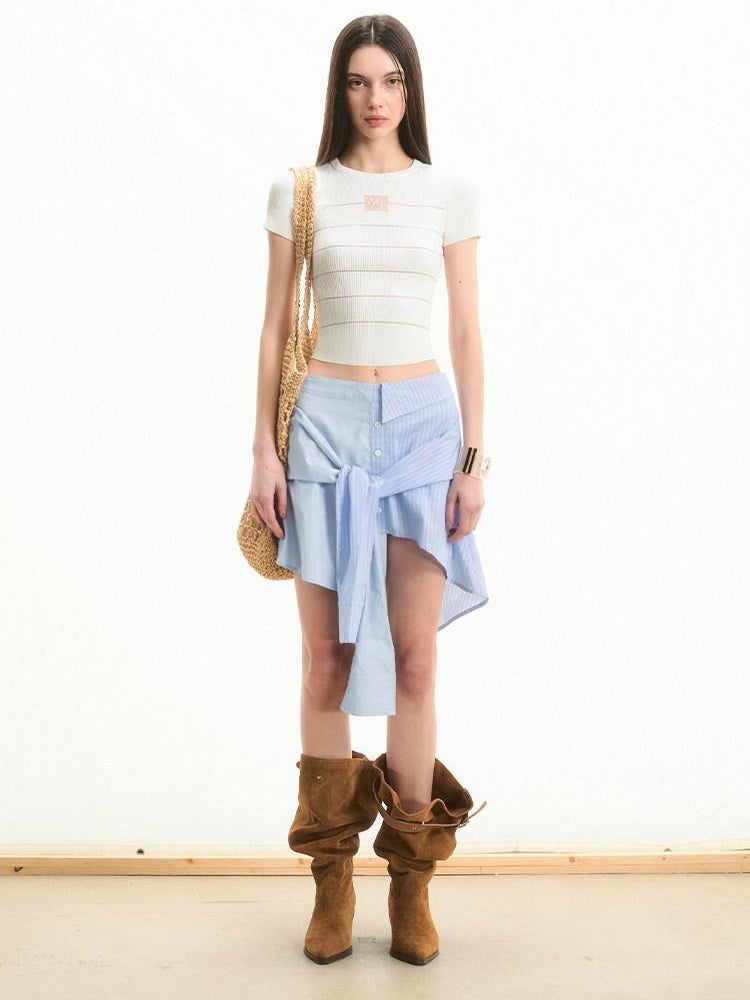 NAWSNOTAWEAR Thin Knit Slim Fit Solid Polo Collar Casual Women Pastel Shades Basic Crop Tops