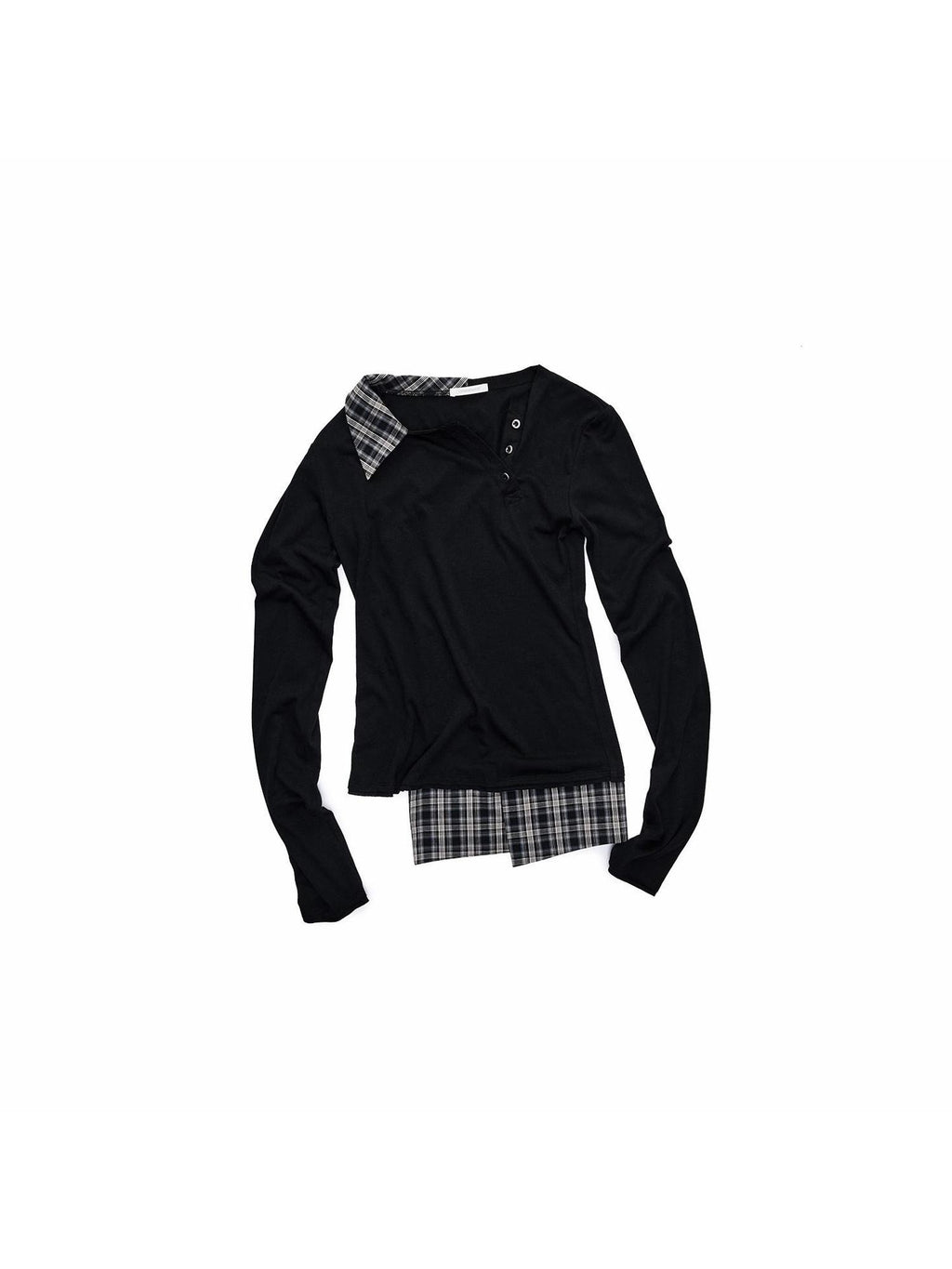 1JINN STUDIO Polyester Blend Stretch Faux Layered Women Black Long Sleeve T-Shirts