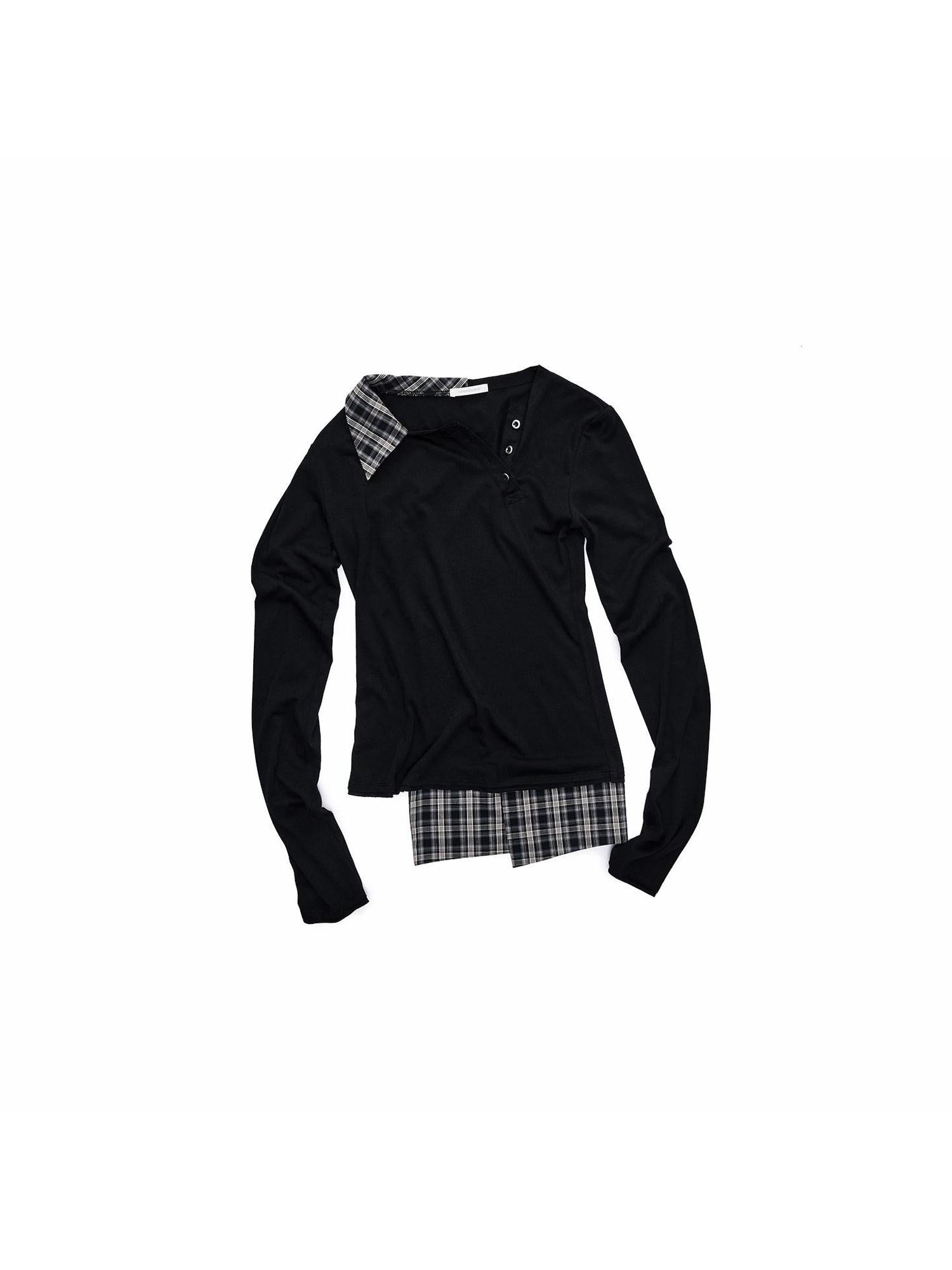 1JINN STUDIO Polyester Blend Stretch Faux Layered Women Black Long Sleeve T-Shirts