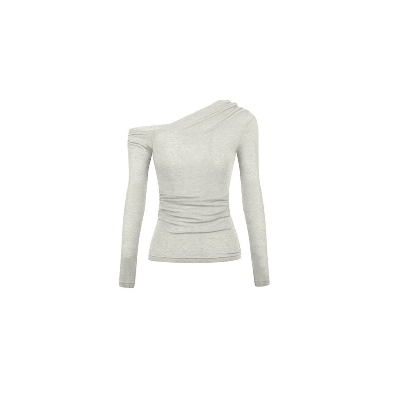DeleteEx_Office_Chic_Fitted_Long_Sleeve_Asymmetric_Neckline_Off_Shoulder_Crop_Tops_MISSTT