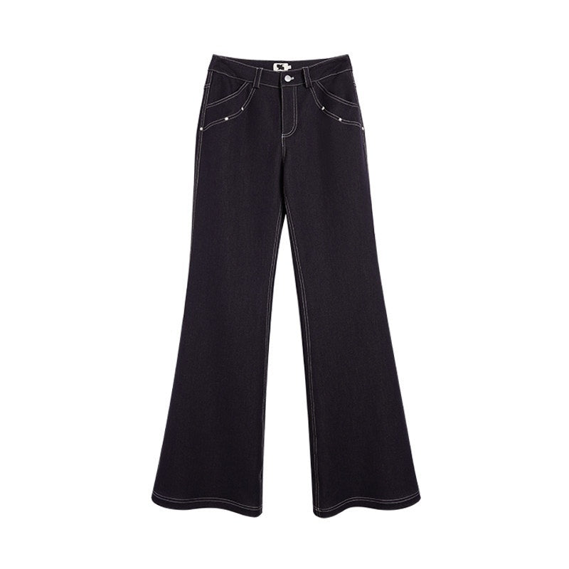 someonesometimes_Stretch_Minimal_Natural_Waist_Topstitch_Detail_Women_Midnight_Blue_Flared_Jeans_MISSTT