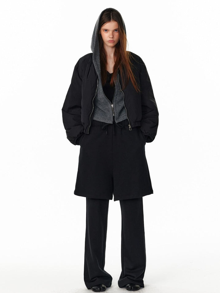 ALINNVSTUDIO Vintage Faux Layered Hooded Zip Knit Short Length Women Black Gray Cardigans