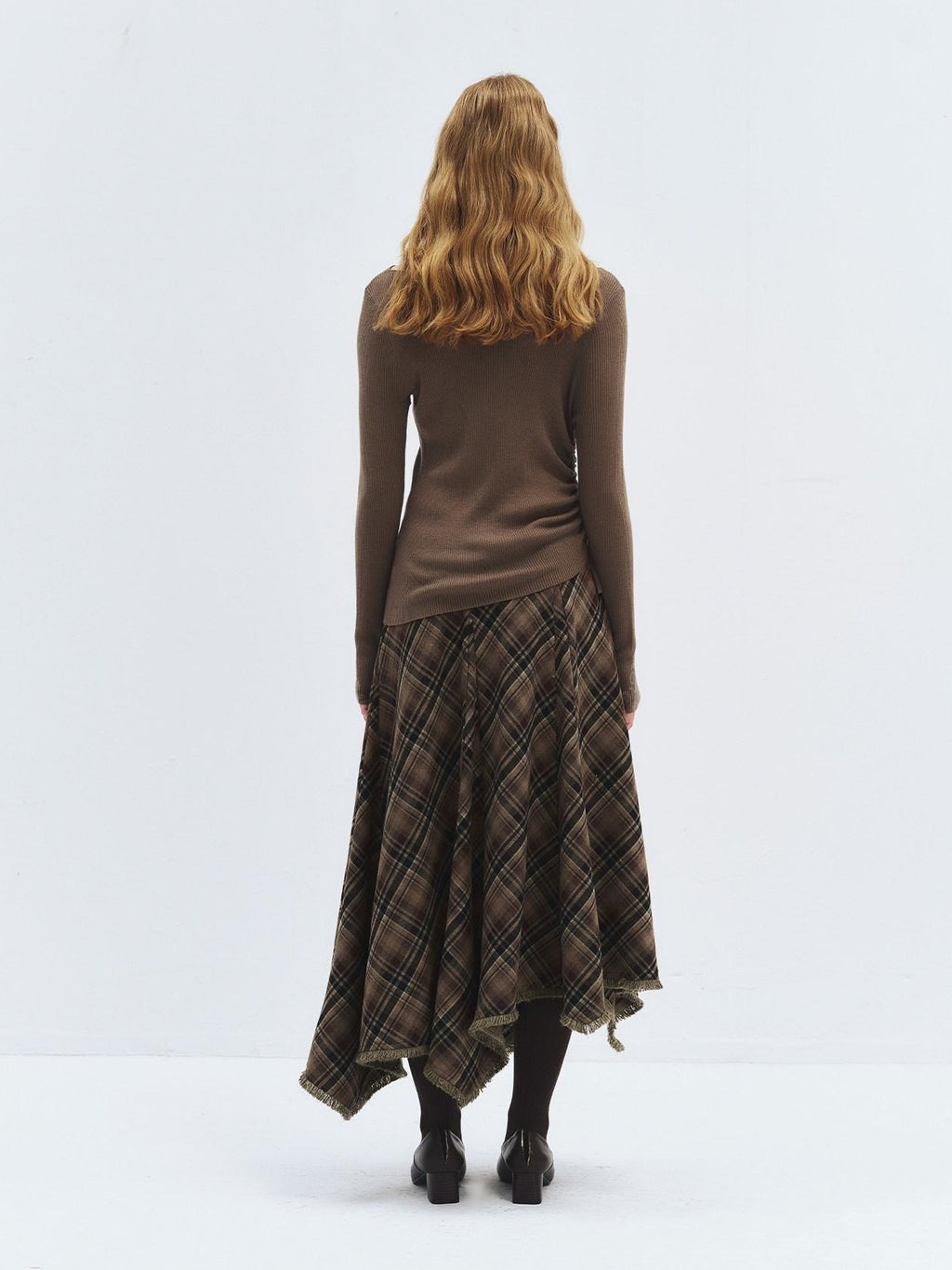 someonesometimes High Waist Vintage Irregular Hem Loose Fit Olive Check Casual Women Maxi Skirts