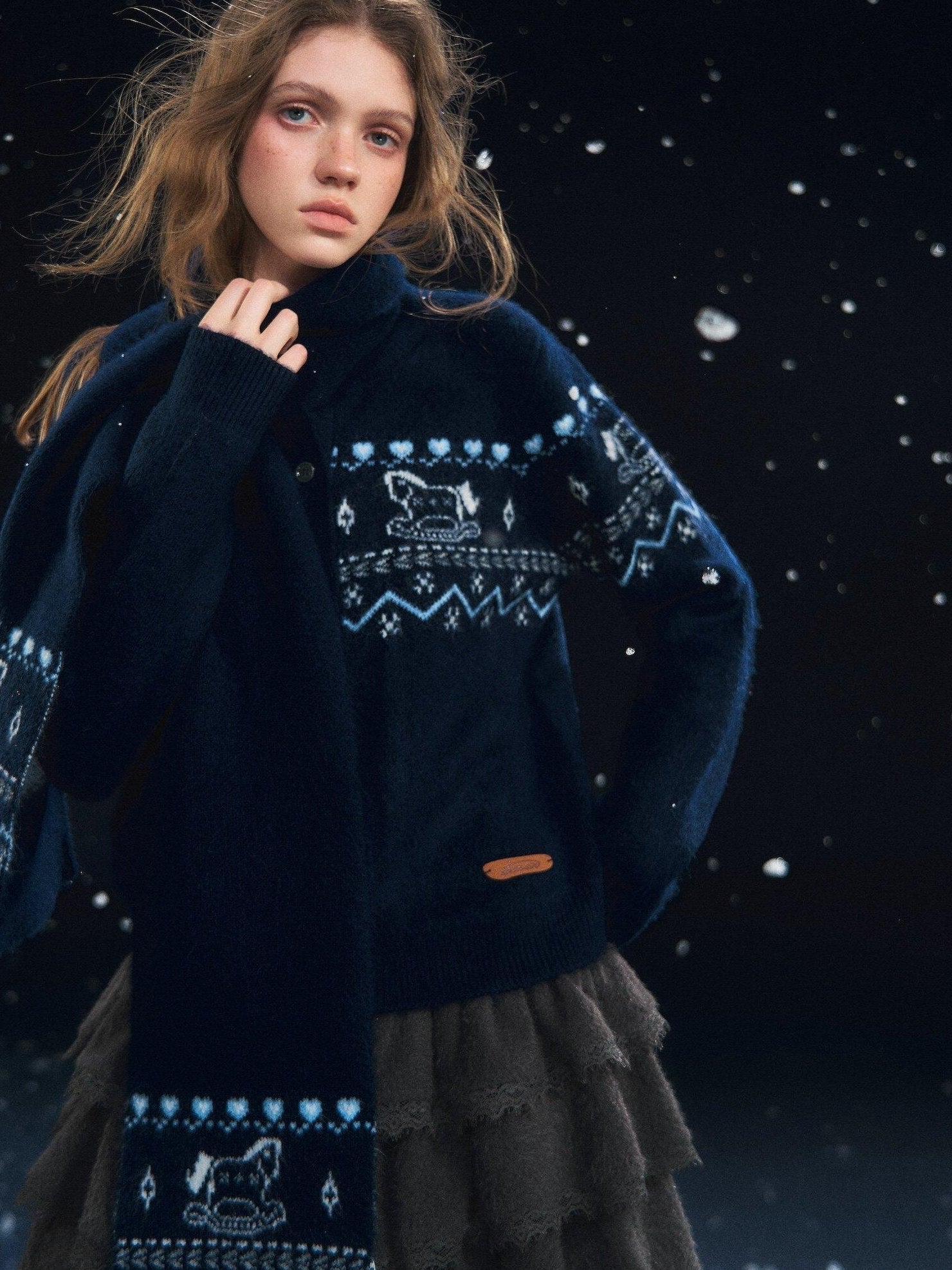 SOMESOWE Cozy Animal Contrast Knit Regular Fit Women Button Neck Cardigans