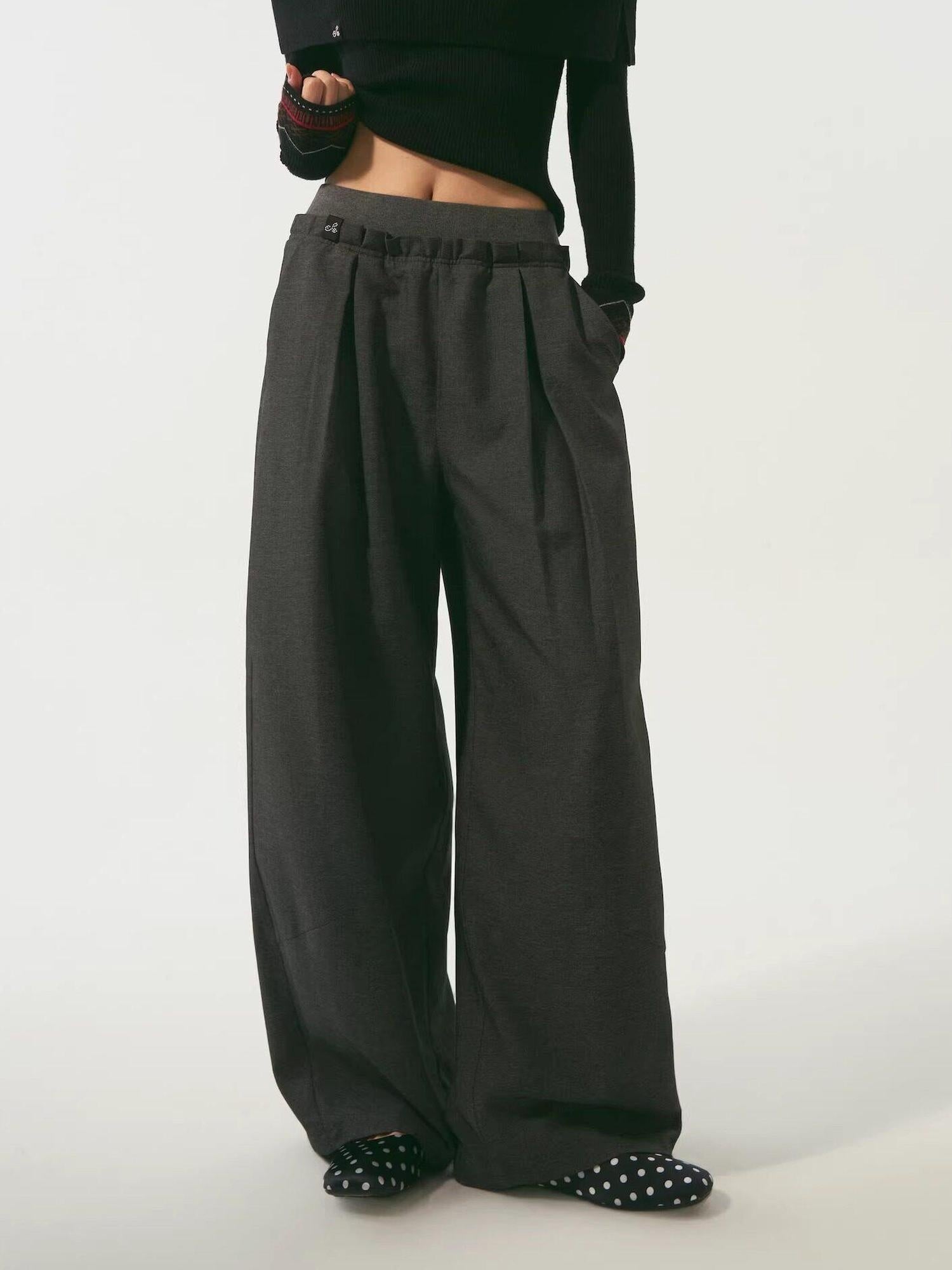 SOMESOWE Original Plaid Pocket Relaxed Curved Natural Waist Women Daily Grey Sweatpants
