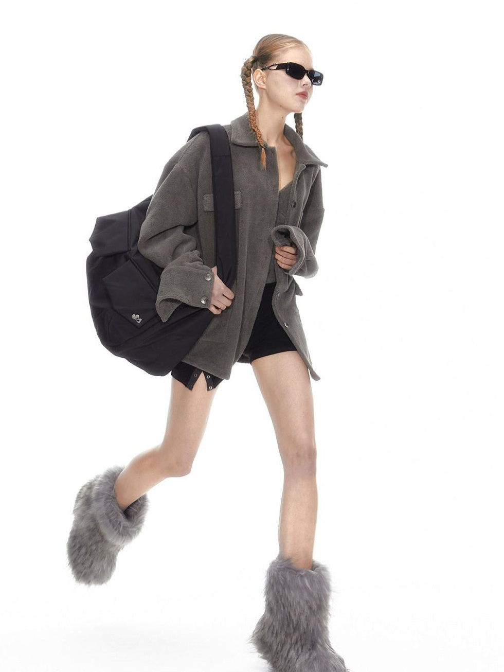 ALINNVSTUDIO Layered Jacket Vest Pants Slim Youth Grey Black Two Tone Top & Pants Sets