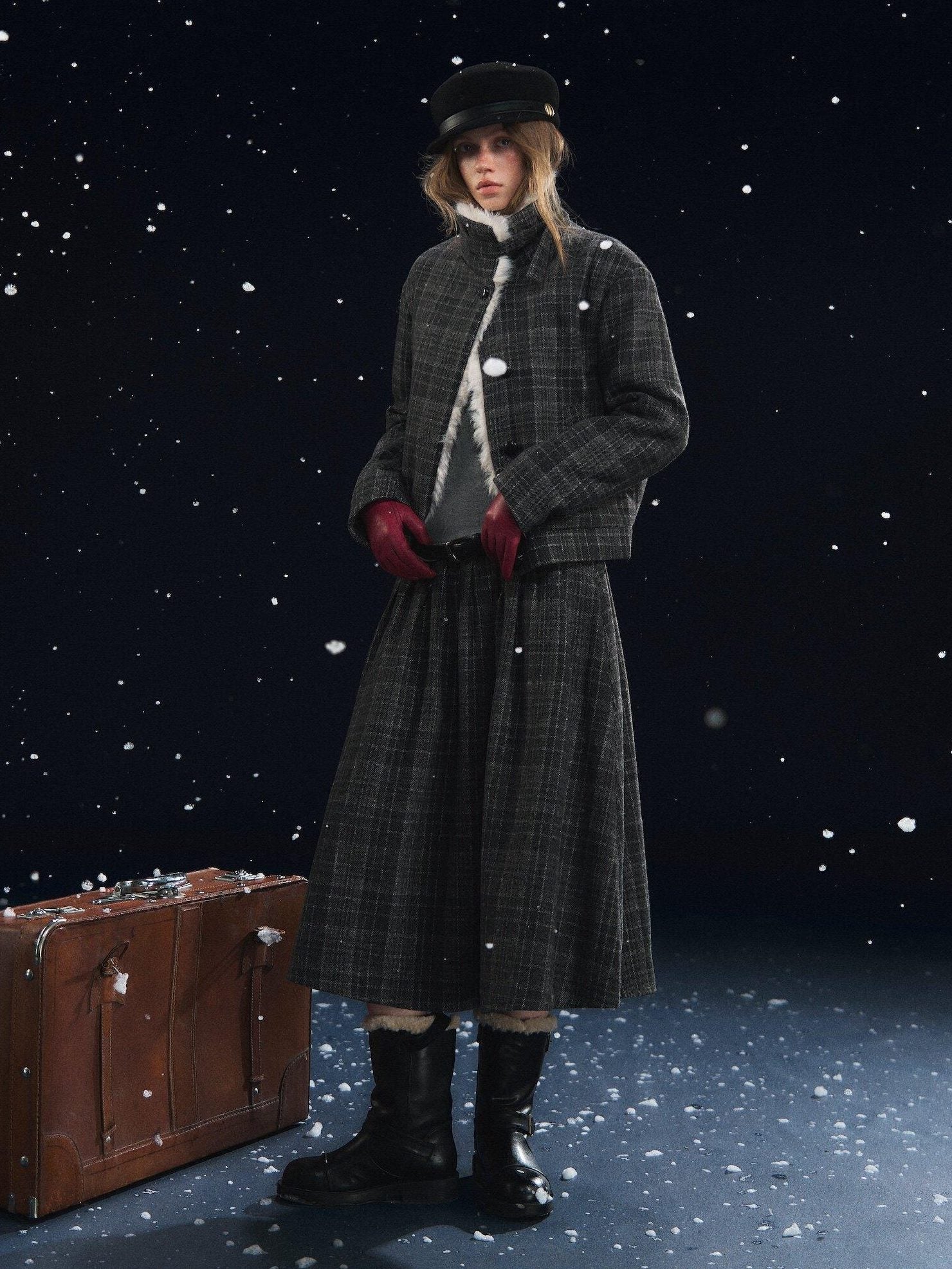 SOMESOWE Plaid Patchwork Oversized Jacket Loose Button Front Women Top & Skirt Sets