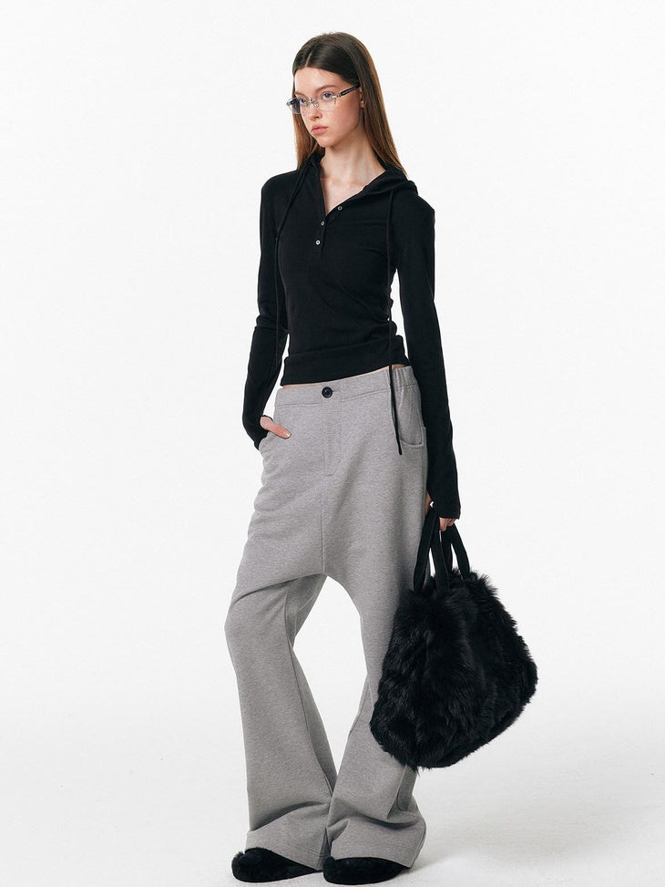 ALINNVSTUDIO Asymmetric Versatile Slight Flare Slim Natural Waist Casual Sweatpants