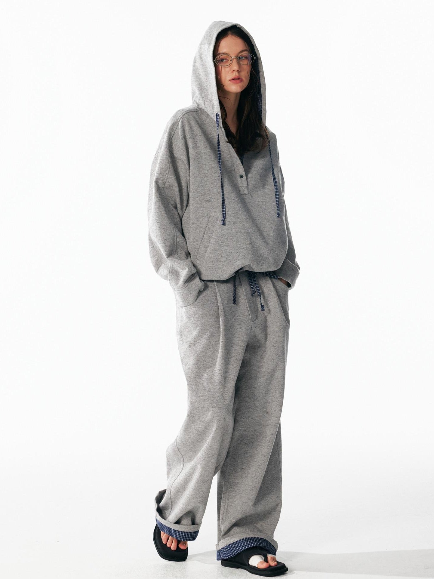 ALINNVSTUDIO Soft Brushed Relaxed Fit Grey Hoodie Jogger Casual Athleisure Top & Pants Sets
