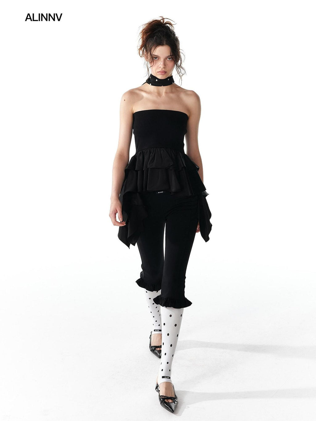 ALINNVSTUDIO Strappy Tie Detail Original Design Slim Fit Short Crop Black White Tube Tops
