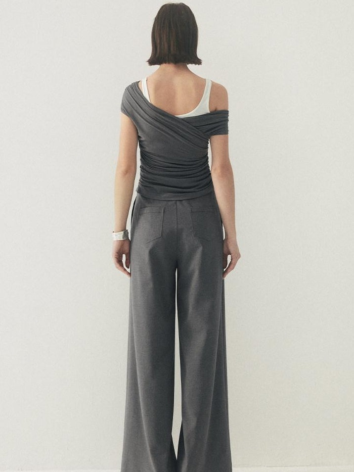 someonesometimes High Waist Stretch Belt Detail Minimalist Polyester Blend Women Wide Leg Pants