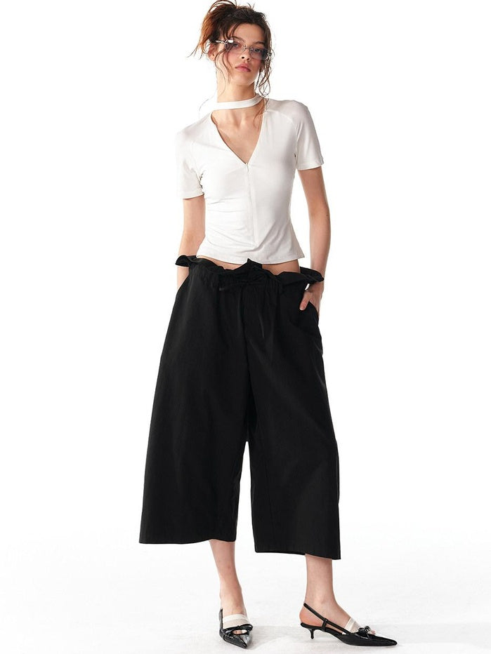 ALINNVSTUDIO Soft Cotton Blend High Waisted Wide Flowing Casual Black White Wide Leg Pants