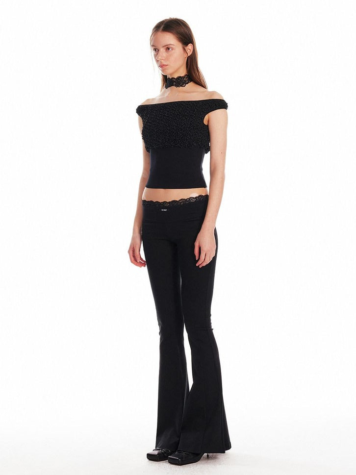 ALINNVSTUDIO Minimalist Slim Low Rise Micro Flare Zip Fly Black Women Office Flared Pants