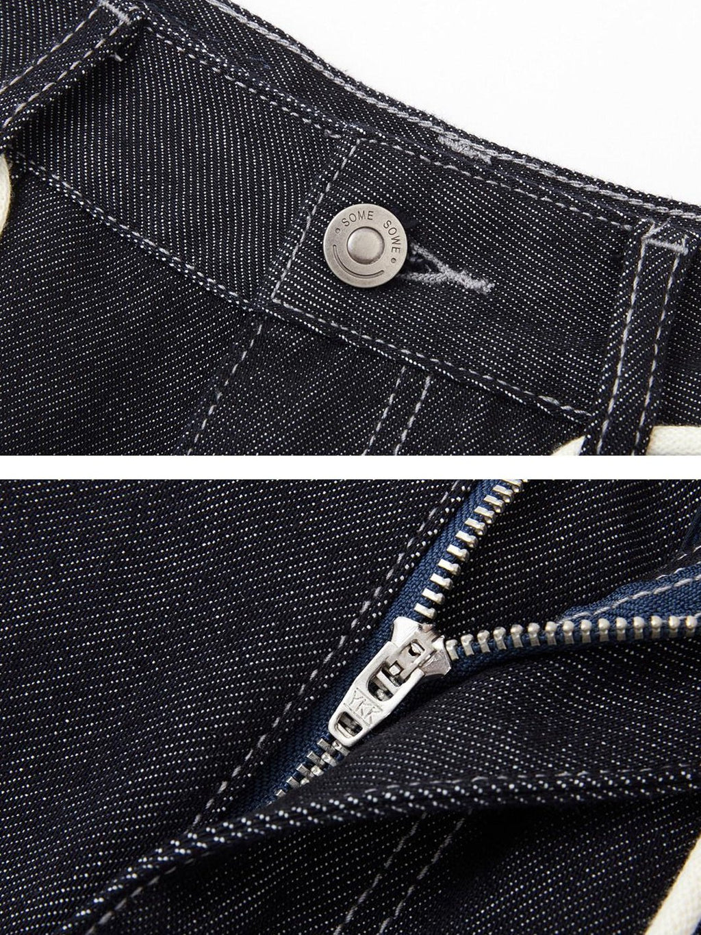 SOMESOWE Cotton Blend Loose Straight Natural Waist Button Women Deep Blue Denim Shorts
