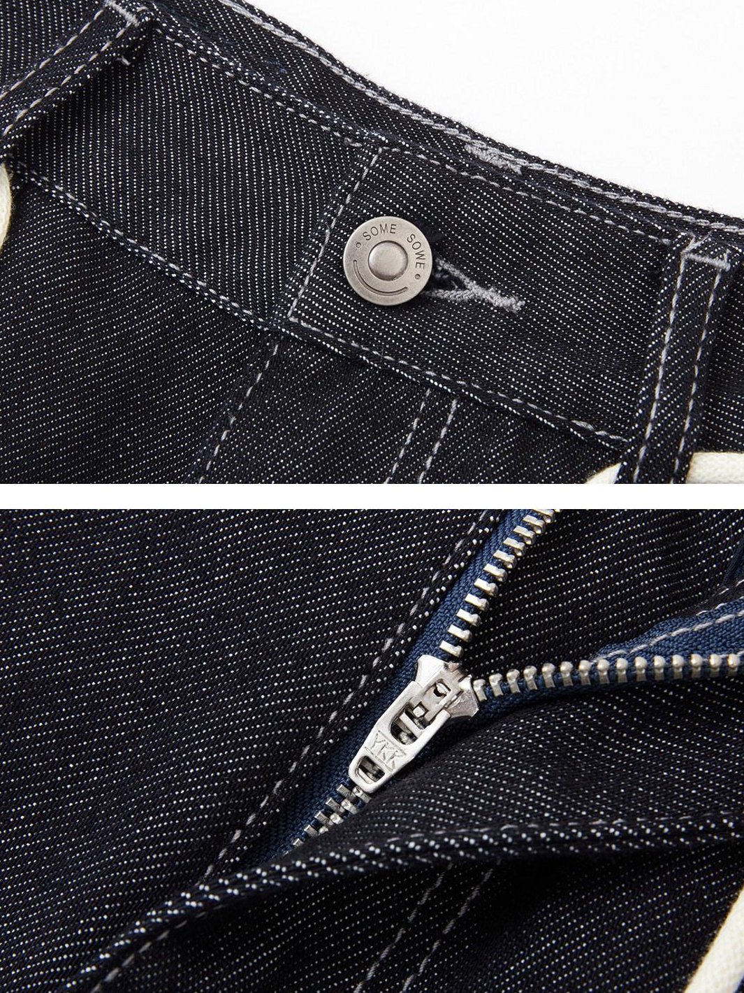 SOMESOWE Cotton Blend Loose Straight Natural Waist Button Women Deep Blue Denim Shorts