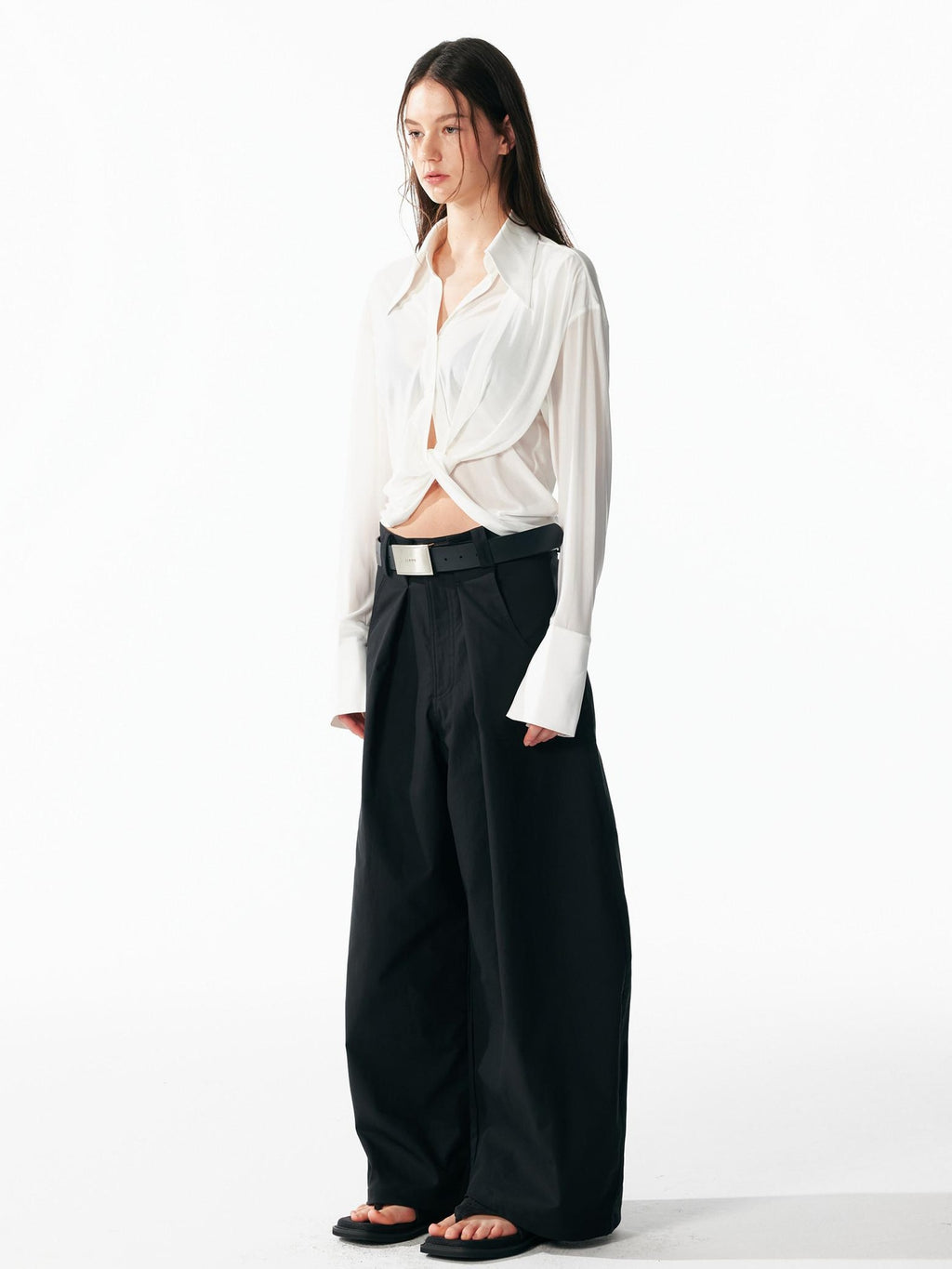 ALINNVSTUDIO Cooling Lightweight Breathable Asymmetric V-neck Slim Fit Open Front Women Blouses