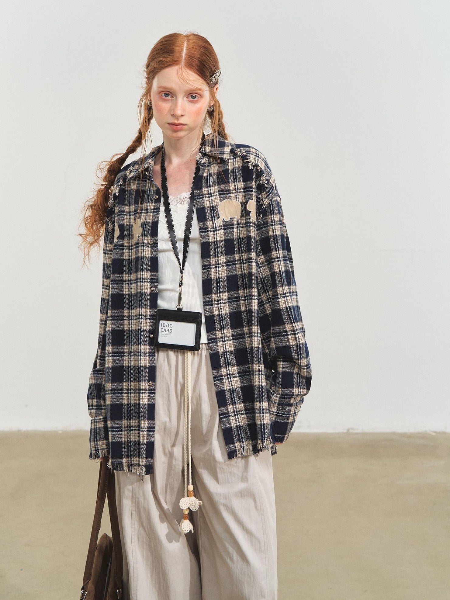 SOMESOWE Durable Fringe Plaid Loose Polo Collar Long Sleeve Women Wool Shirts