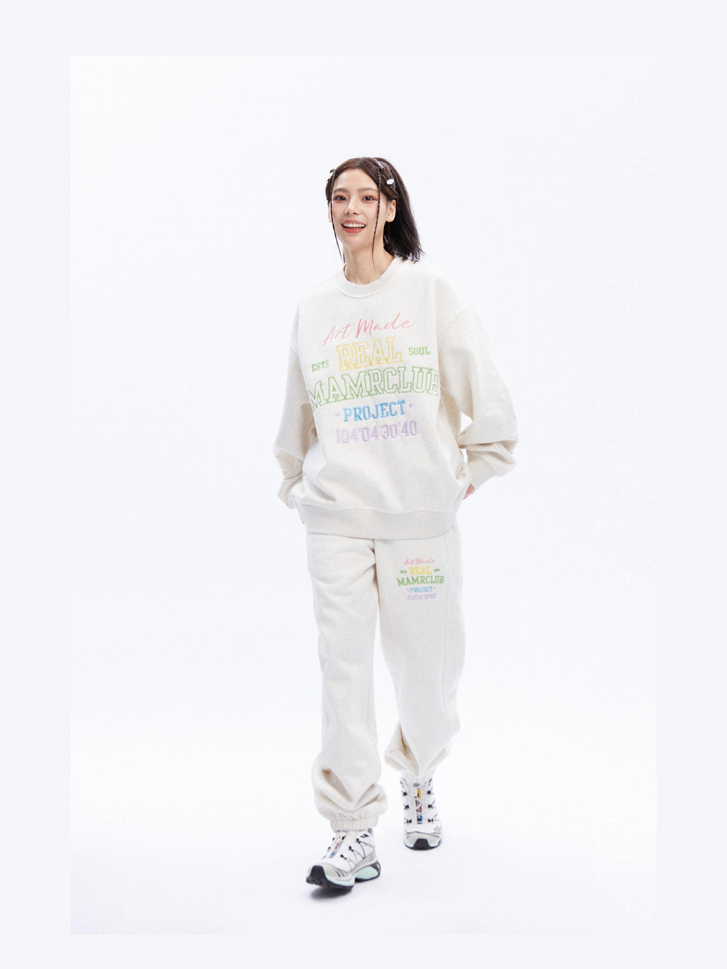 DeleteEx Embroidered Loose Fit Cotton Blend Crew Neck Women Grey Black Top & Pants Sets