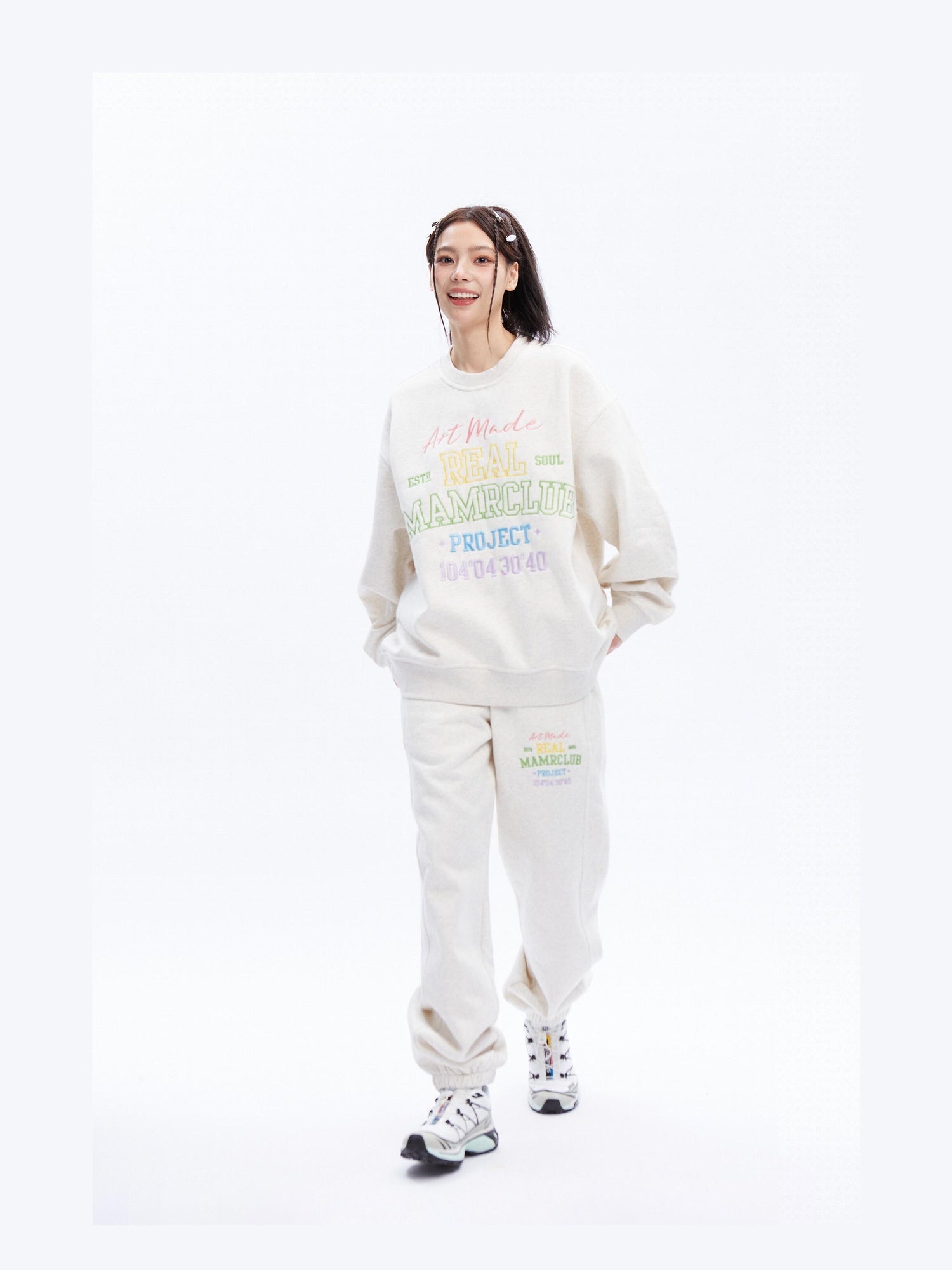 DeleteEx Embroidered Loose Fit Cotton Blend Crew Neck Women Grey Black Top & Pants Sets