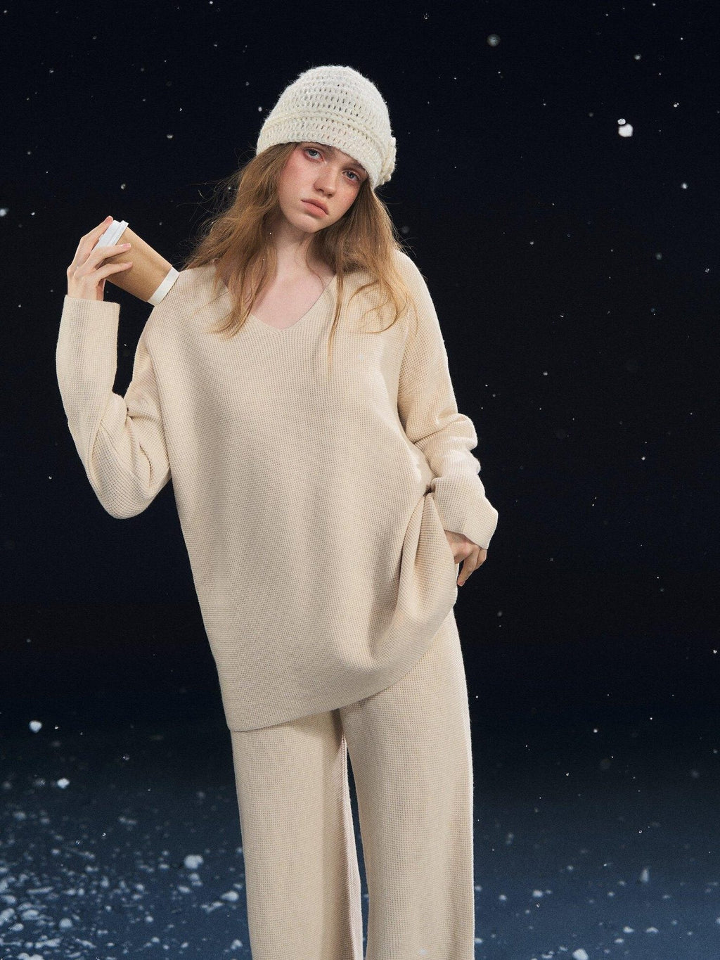 SOMESOWE Slim Fit Cropped V-neck Long Sleeve Casual Solid Two Piece Top & Pants Sets