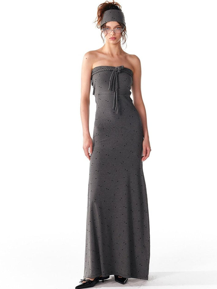 ALINNVSTUDIO Elegant Halter Neck Cinched Waist Modal Sleeveless Solid Black Grey Maxi Dresses
