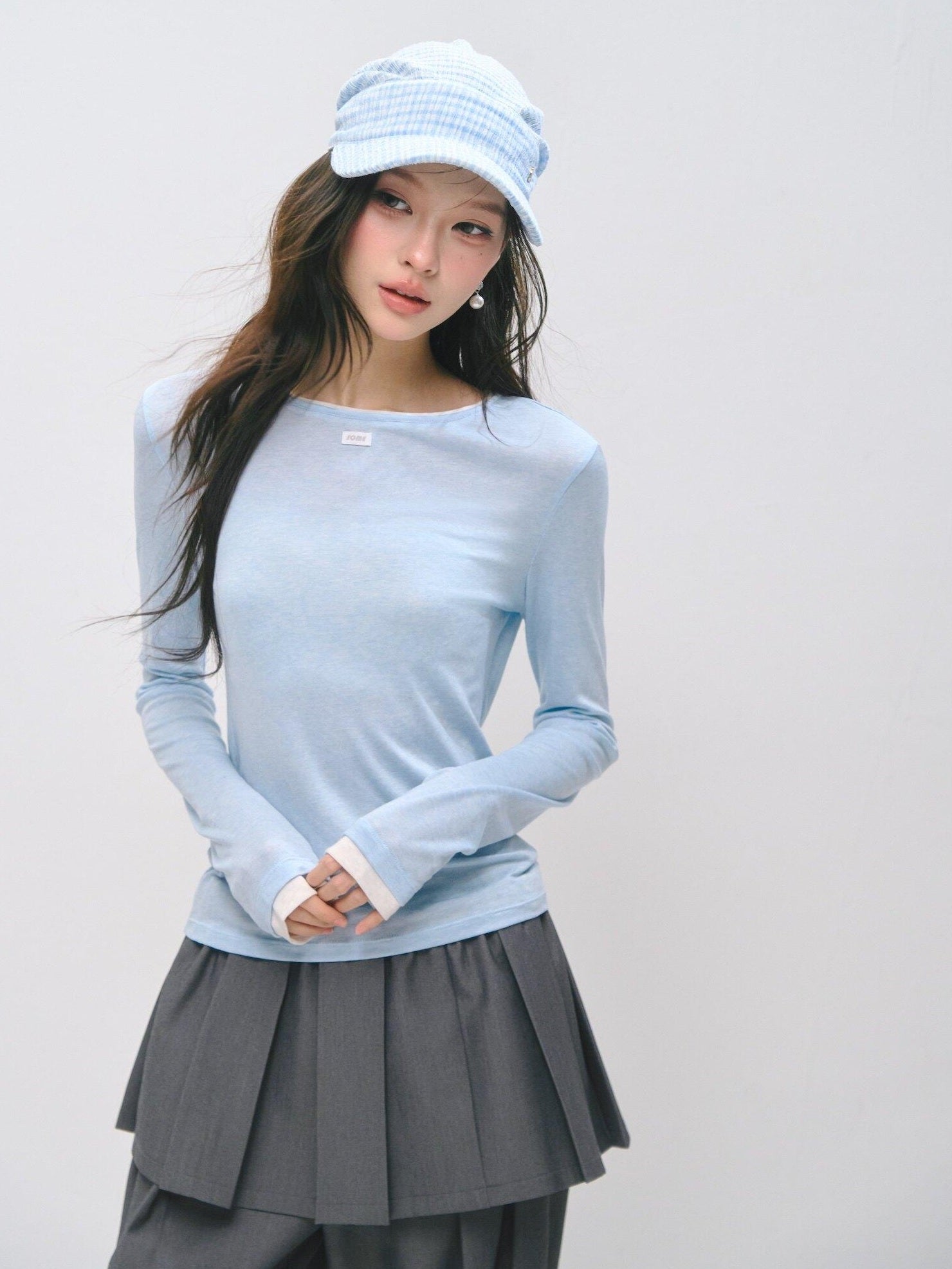 SOMESOWE Cotton Creative Print Mock Layer Relaxed Casual Women Long Sleeve T-Shirts