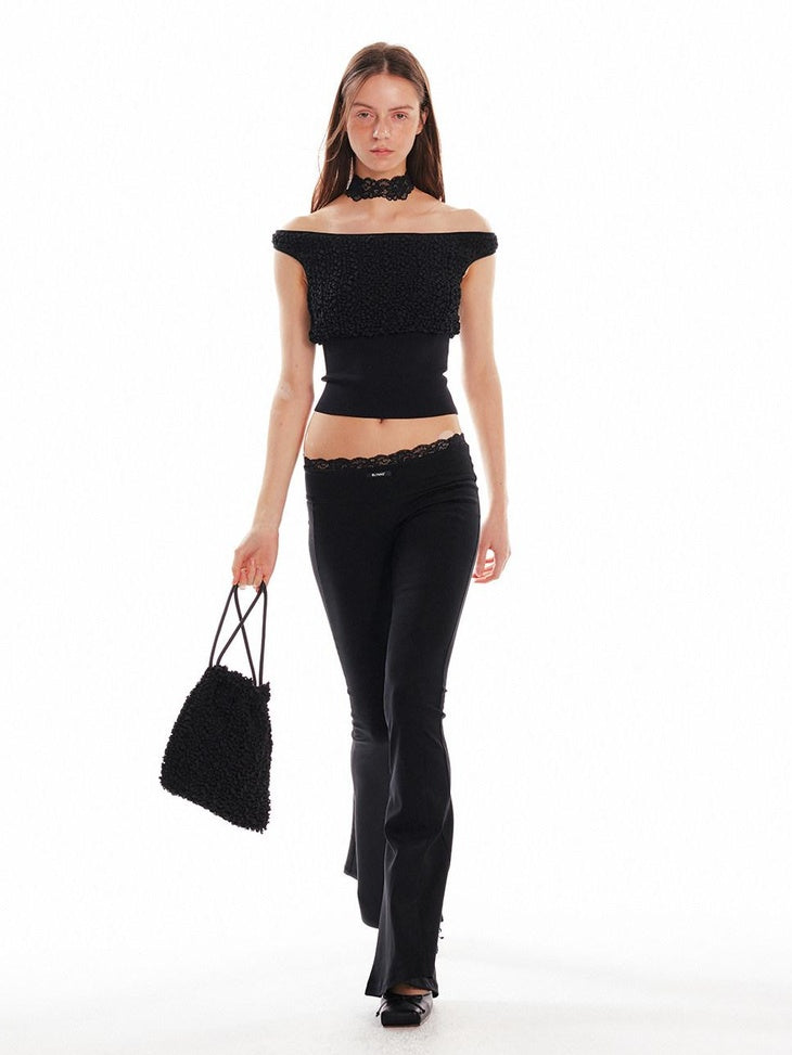 ALINNVSTUDIO Minimalist Slim Low Rise Micro Flare Zip Fly Black Women Office Flared Pants