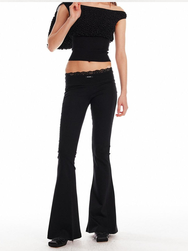 ALINNVSTUDIO Minimalist Slim Low Rise Micro Flare Zip Fly Black Women Office Flared Pants