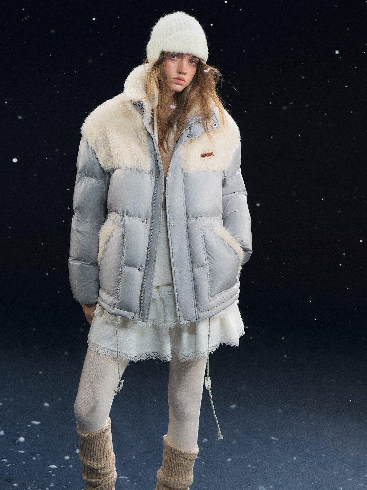 SOMESOWE Cozy 90 Percent Duck Down Patchwork Casual Regular Fit Women Gray Down Jackets