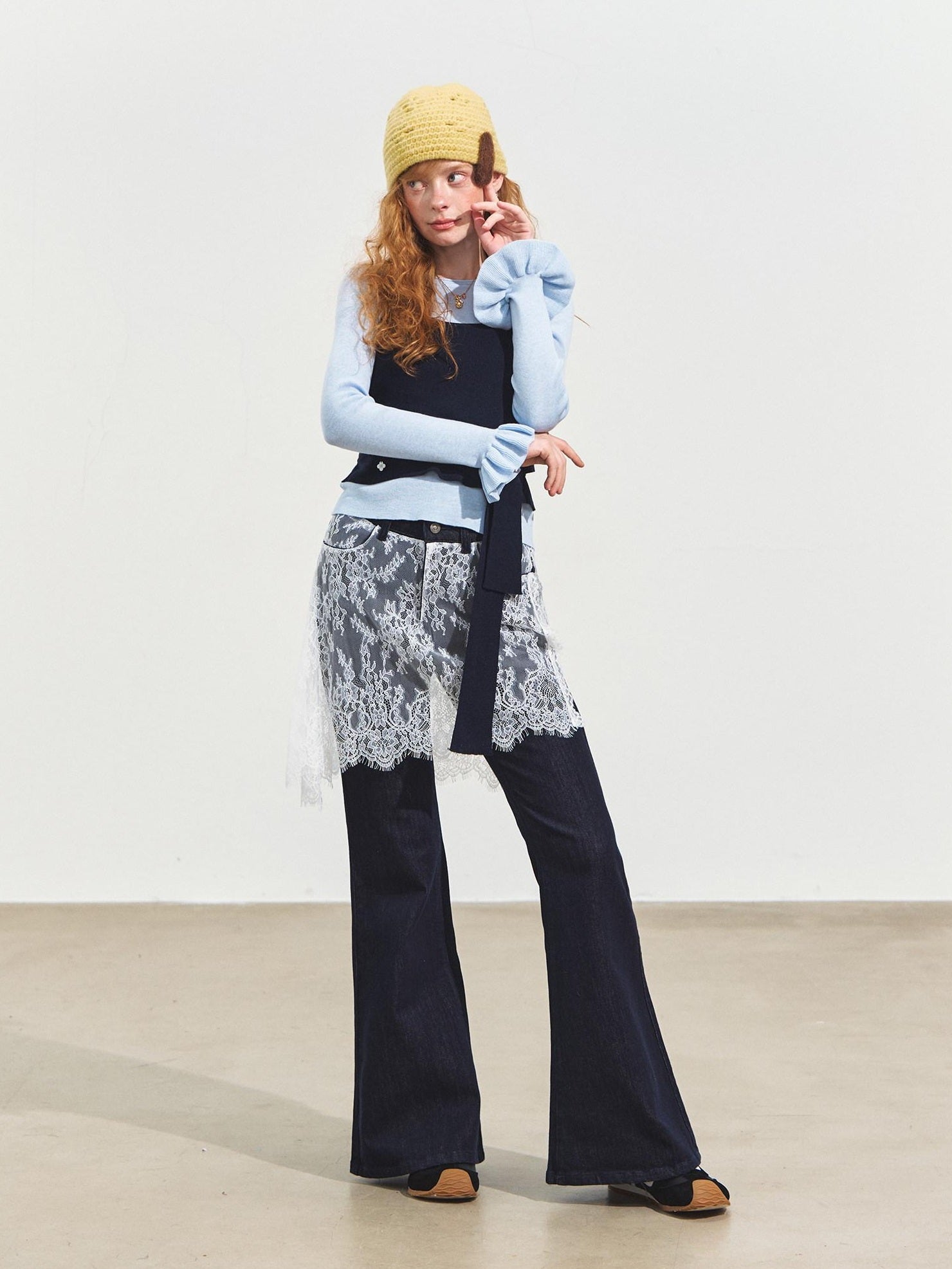 SOMESOWE Soft Casual Colorblock Asymmetrical Tie Faux Layered Womens Knit Sweaters