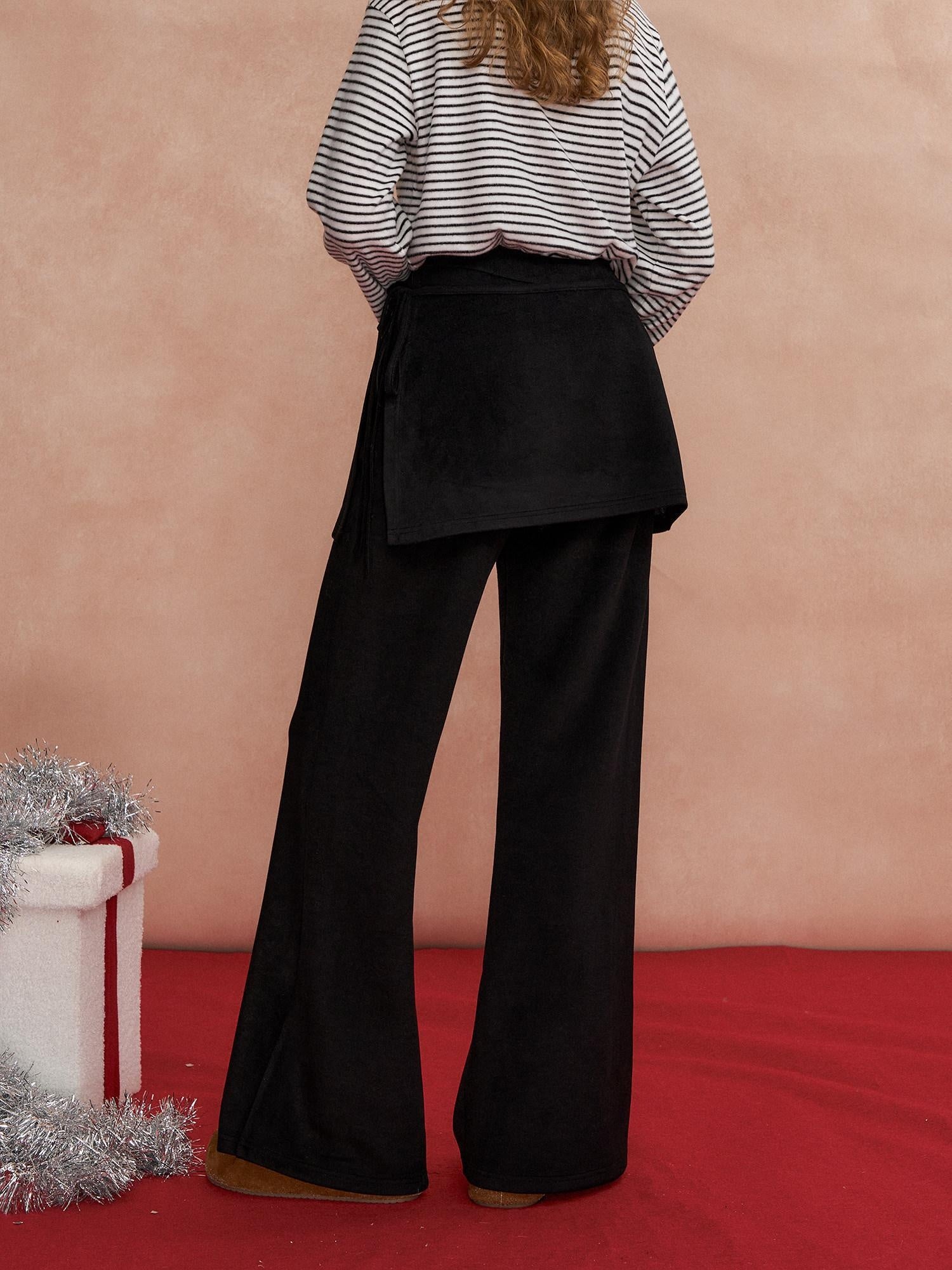 SOMESOWE Minimal Office Straight To Flare Silhouette Women Workwear Black Flared Pants