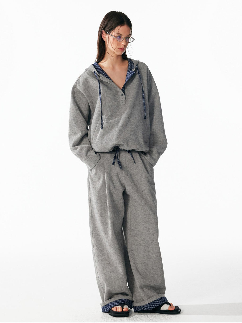 ALINNVSTUDIO Soft Brushed Relaxed Fit Grey Hoodie Jogger Casual Athleisure Top & Pants Sets