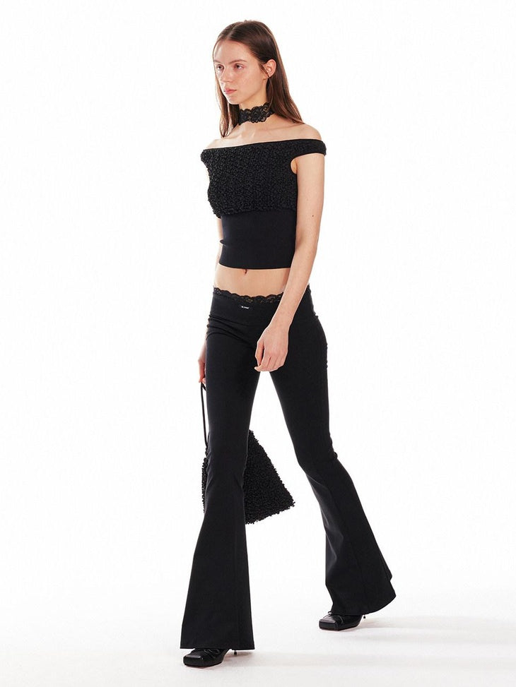 ALINNVSTUDIO Minimalist Slim Low Rise Micro Flare Zip Fly Black Women Office Flared Pants