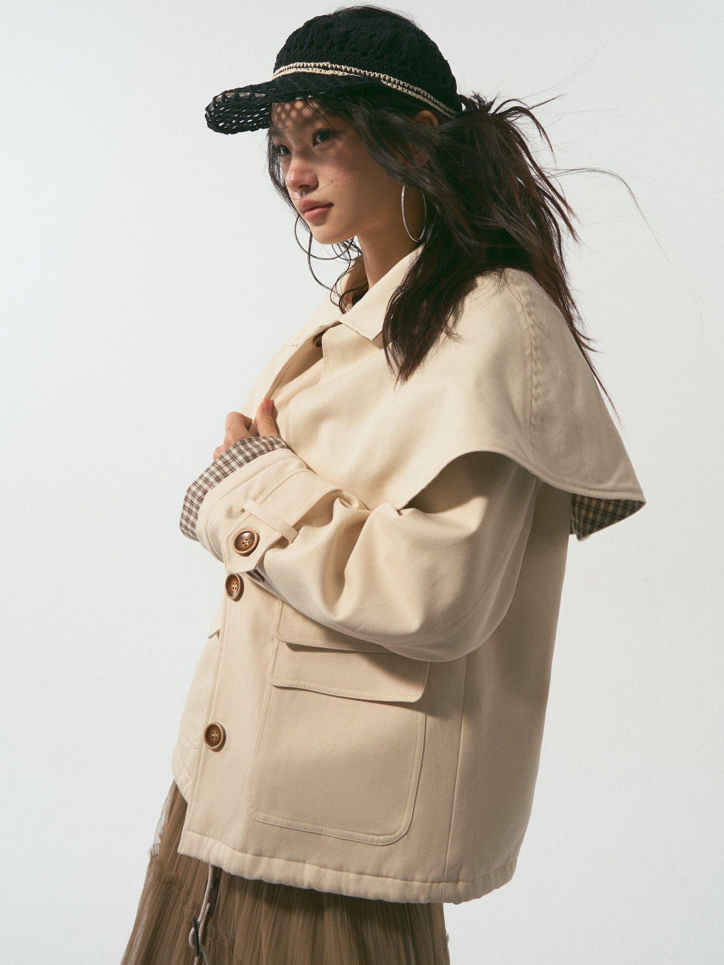 SOMESOWE Cotton Lyocell Lined Loose Casual Shirt Collar Button Trench Coats