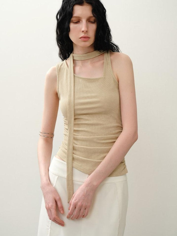 someonesometimes Asymmetric Original Design Slim Fit Viscose Blend Strappy Solid Tank Tops