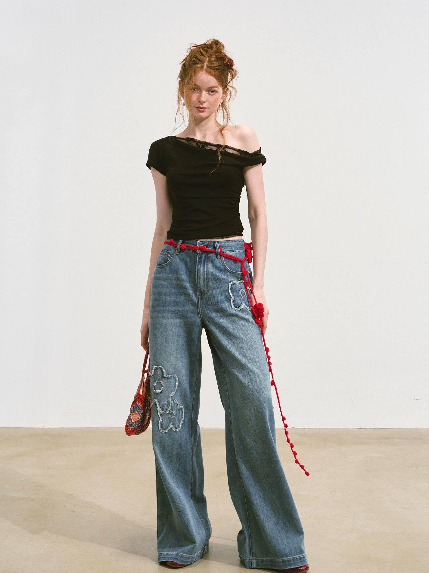 SOMESOWE Washed Cotton Stretch Casual Natural Waist Denim Womens Straight Leg Jeans