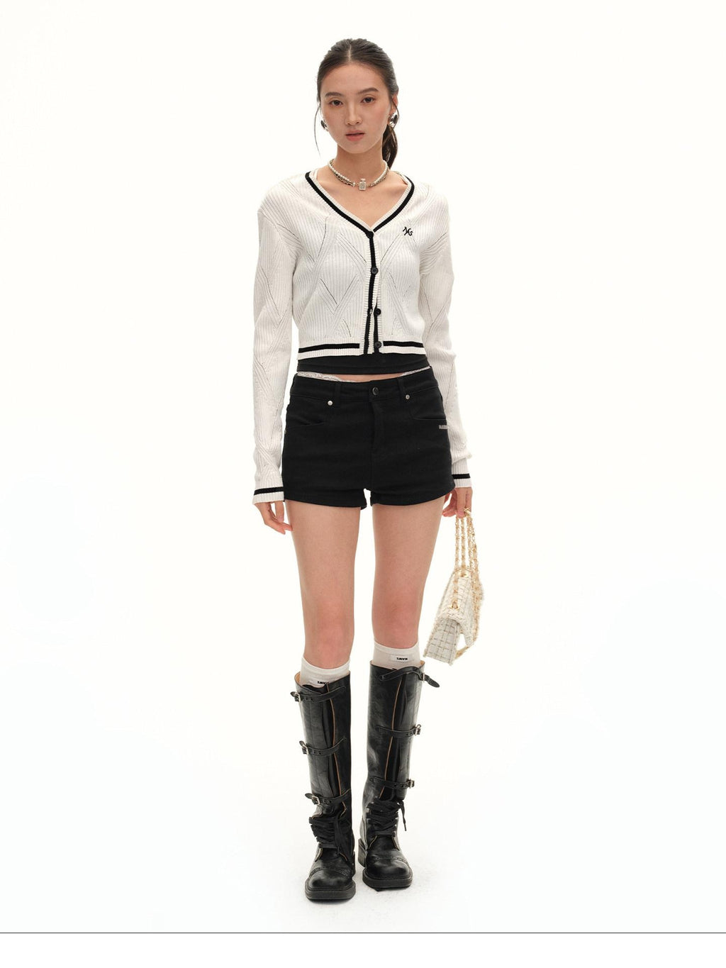 NAWSNOTAWEAR Lyocell Blend Colorblock Cropped V-neck Button Long Sleeve Women Cardigans