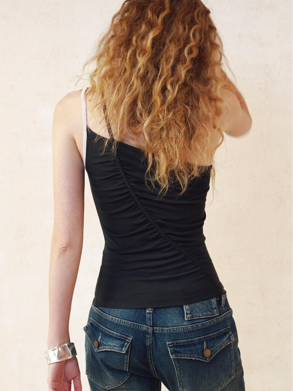 someonesometimes Ruching Slim Fit Asymmetric One Shoulder Modal Serene Blue Camisoles