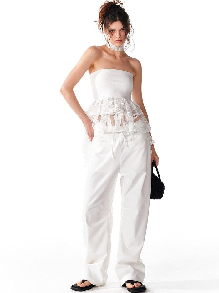 ALINNVSTUDIO Strappy Tie Detail Original Design Slim Fit Short Crop Black White Tube Tops