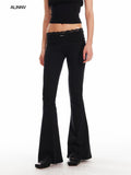 ALINNVSTUDIO Minimalist Slim Low Rise Micro Flare Zip Fly Black Women Office Flared Pants