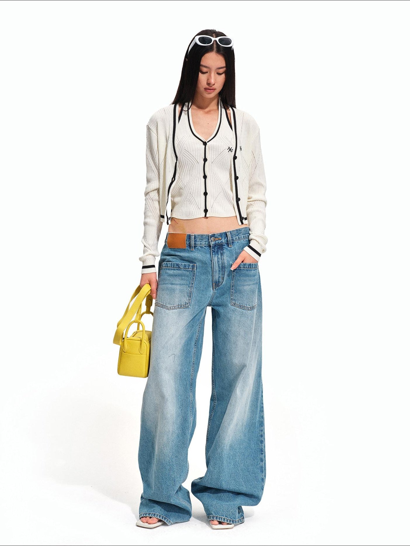 NAWSNOTAWEAR Lyocell Blend Colorblock Cropped V-neck Button Long Sleeve Women Cardigans