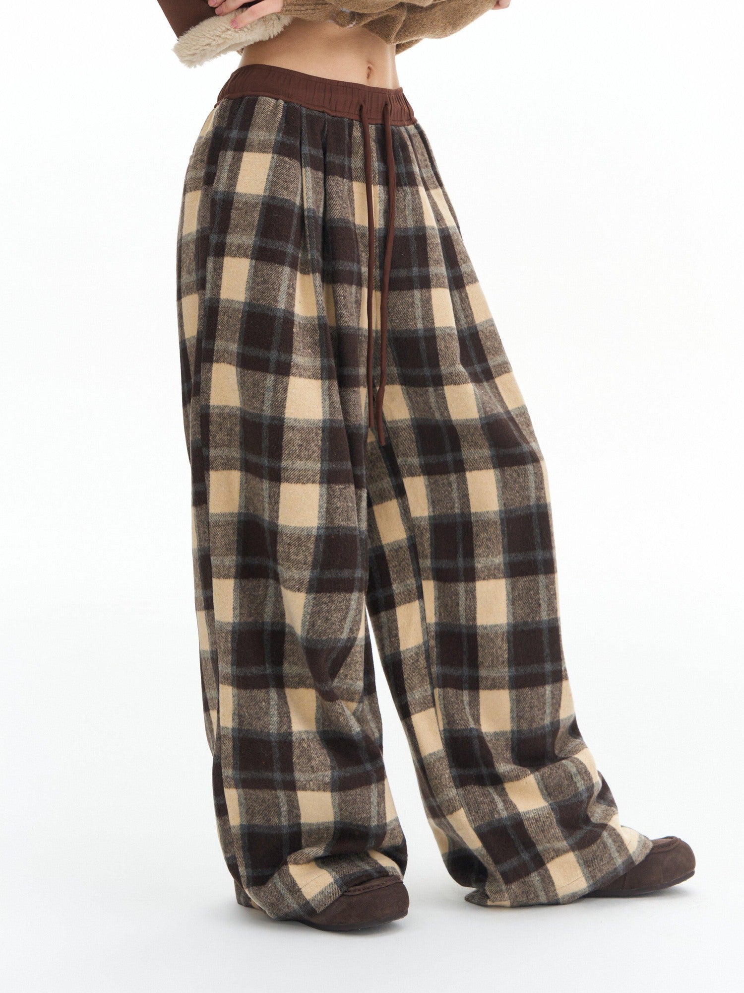 DeleteEx High Waist Vintage Plaid Womens London Polyester Wide Leg Pants
