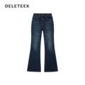 DeleteEx_Washed_Slim_Low_Rise_Slight_Stretch_Sexy_Girl_Dark_Blue_Flared_Jeans_MISSTT